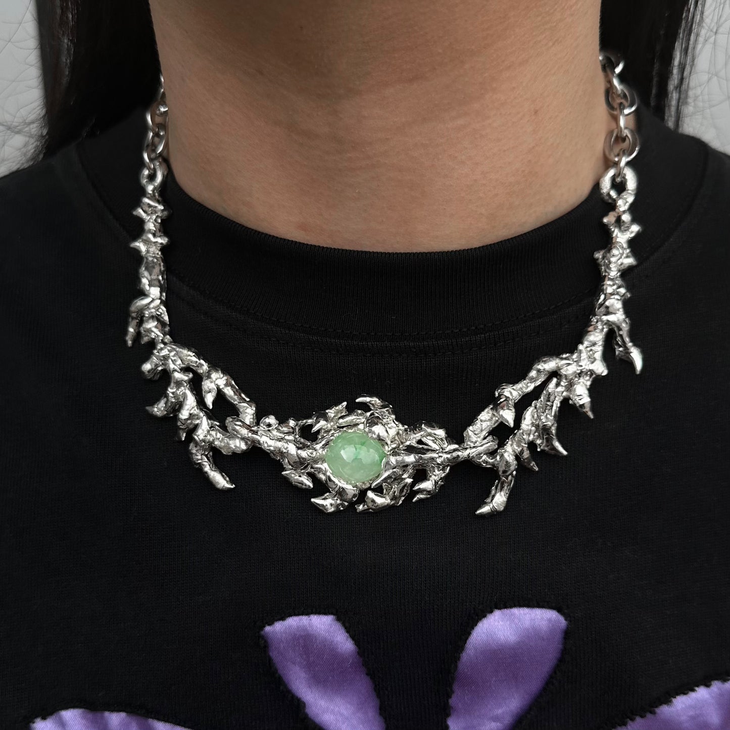 Soldered jade spiky necklace