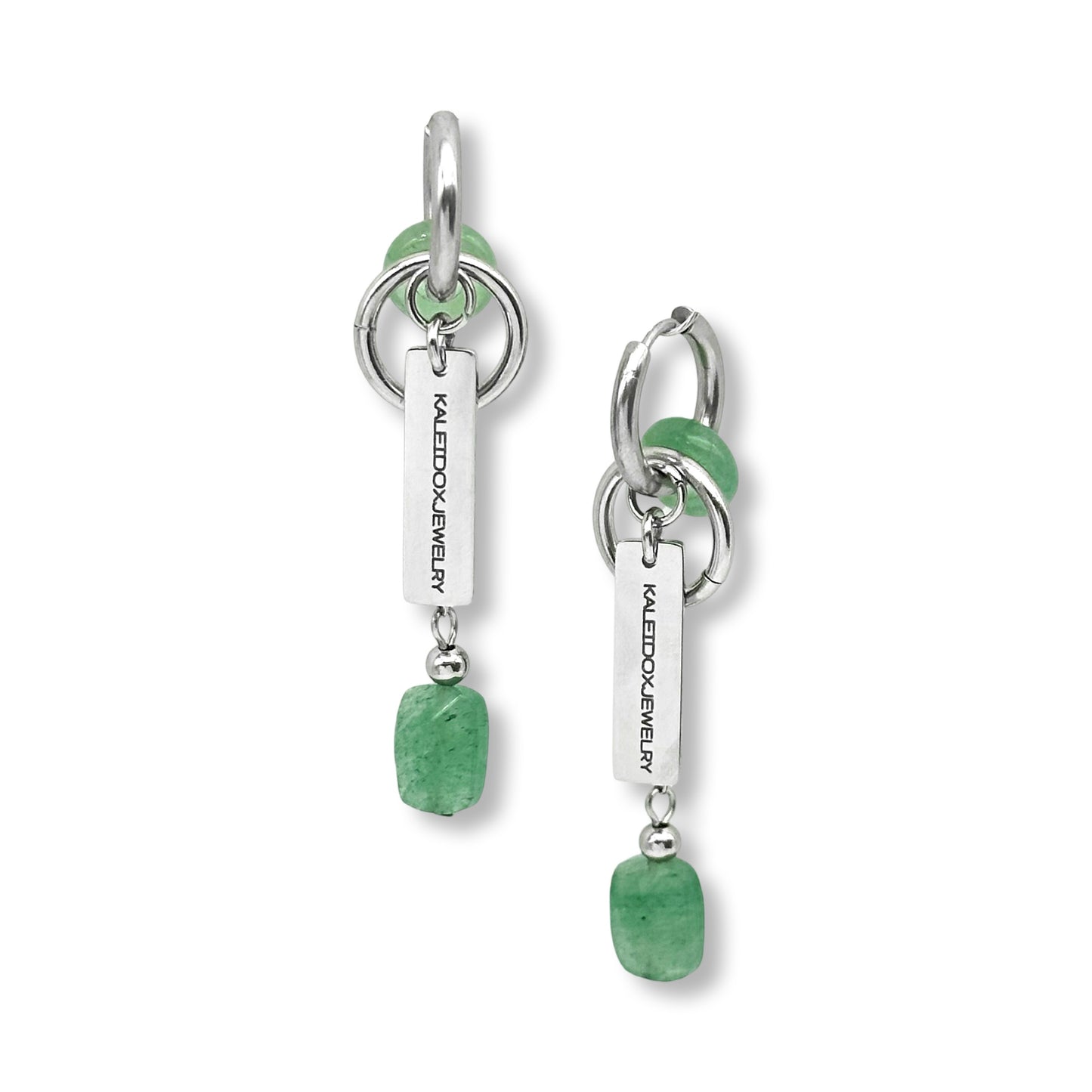 Crystal drop and ring earrings (green)