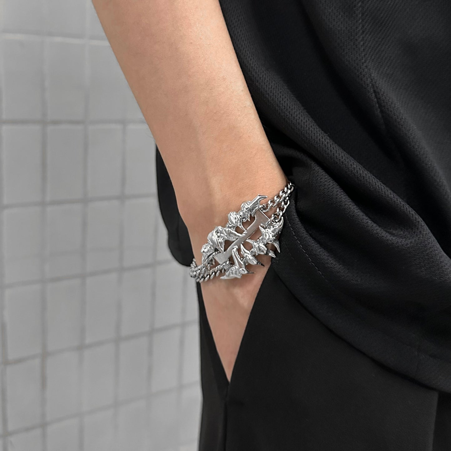 Soldered spiky double chain bracelet