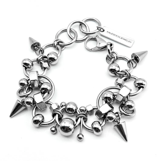 Large-piercings spikes drop bracelet