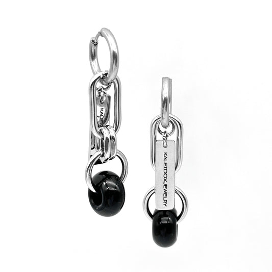 Logo plate black onyx ring drop earrings