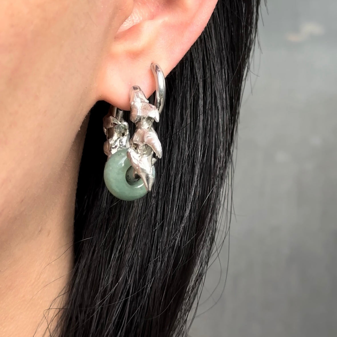 Soldered spiky jade earrings