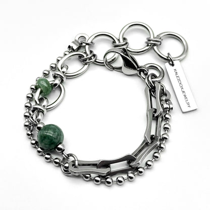 Jade bead & ring ball chain bracelet