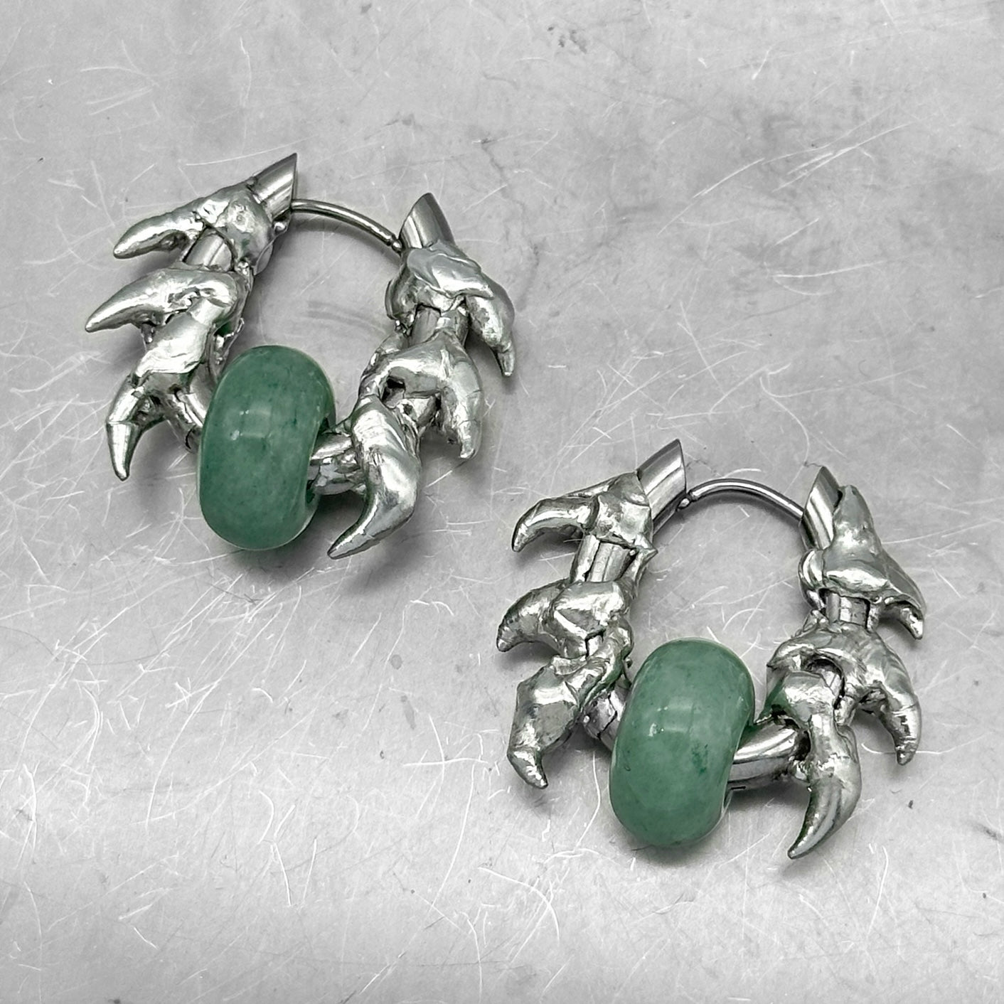 Soldered spiky jade earrings