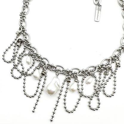 Pearl drop ball chain swirl necklace