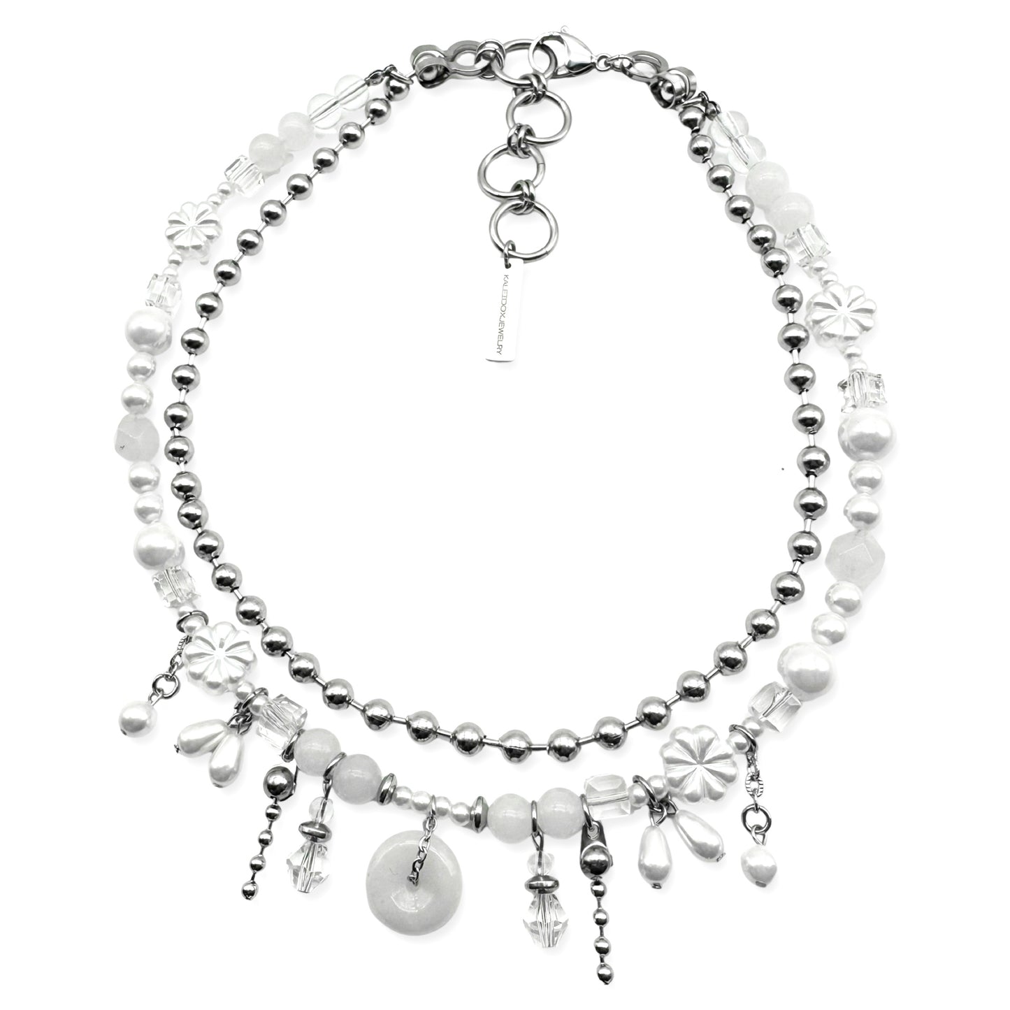 White jade beads & ball chain necklace