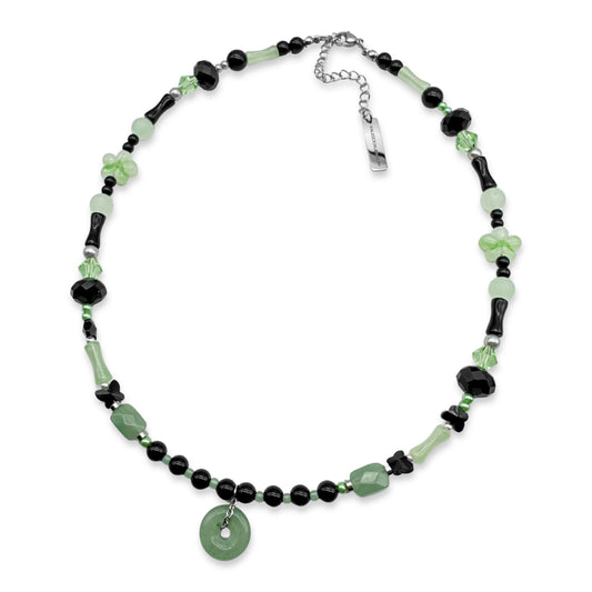 Jade pendant black & green beads necklace