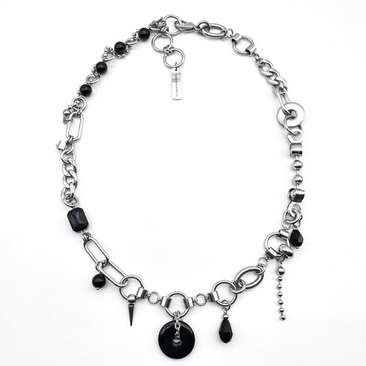 Black Jade pendant black beads swirl necklace