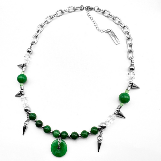 Green Jade & spikes necklace