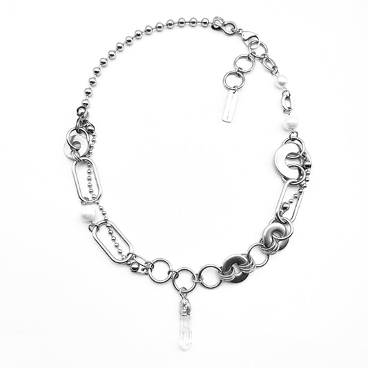 crystal pendat pearl beads metal circle necklace