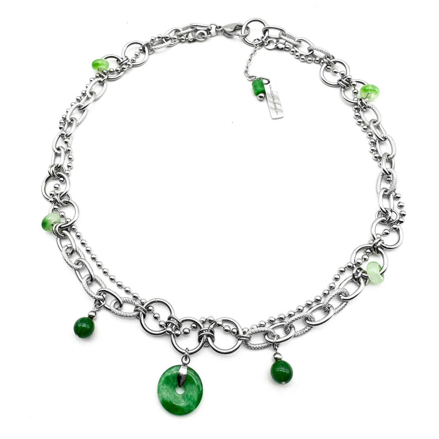 Jade pendant & beads drop necklace