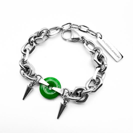 Jade hexagon nut & spikes bracelet