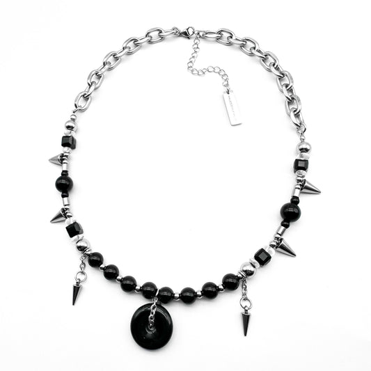 Black jade & spikes necklace