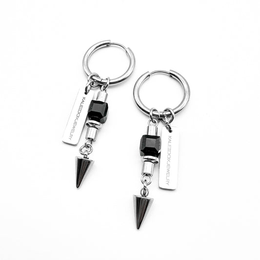 Logo black square beads & spikes earrings