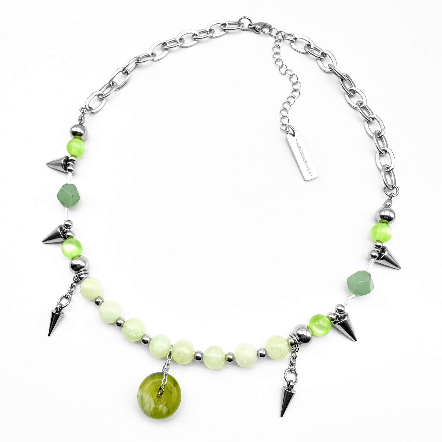 Light green jade & spikes necklace