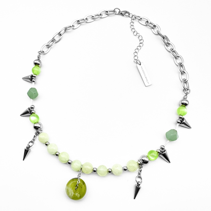 Light green jade & spikes necklace