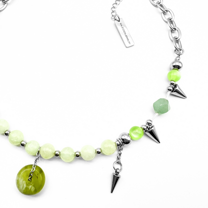 Light green jade & spikes necklace