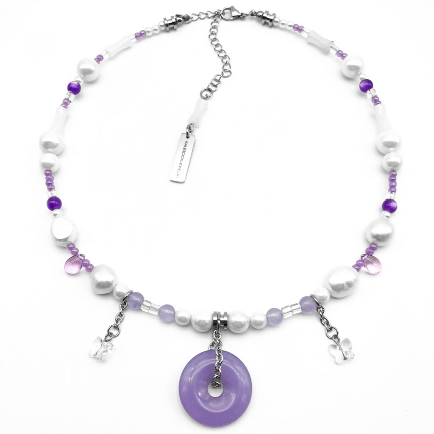 Purple jade butterfly drop necklace