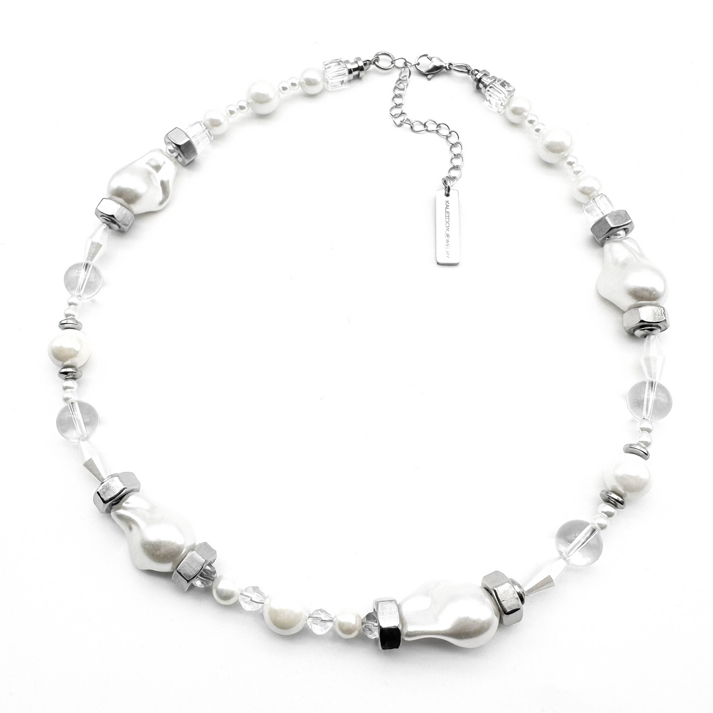 Pearl hexagon nut necklace