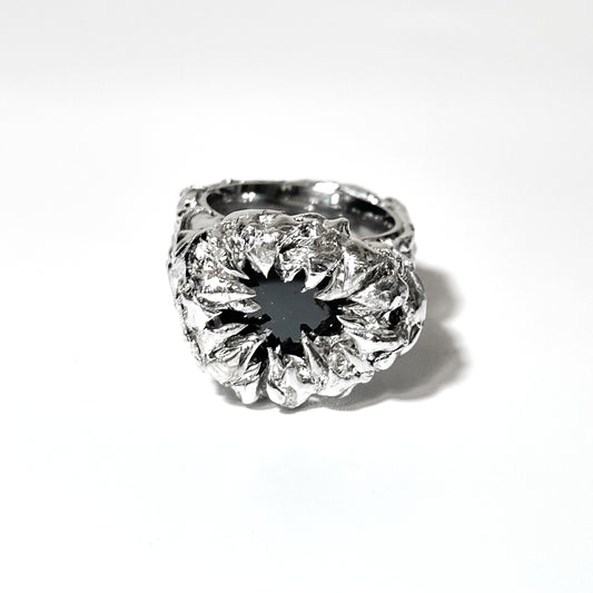 Soldered spiky black gem ring