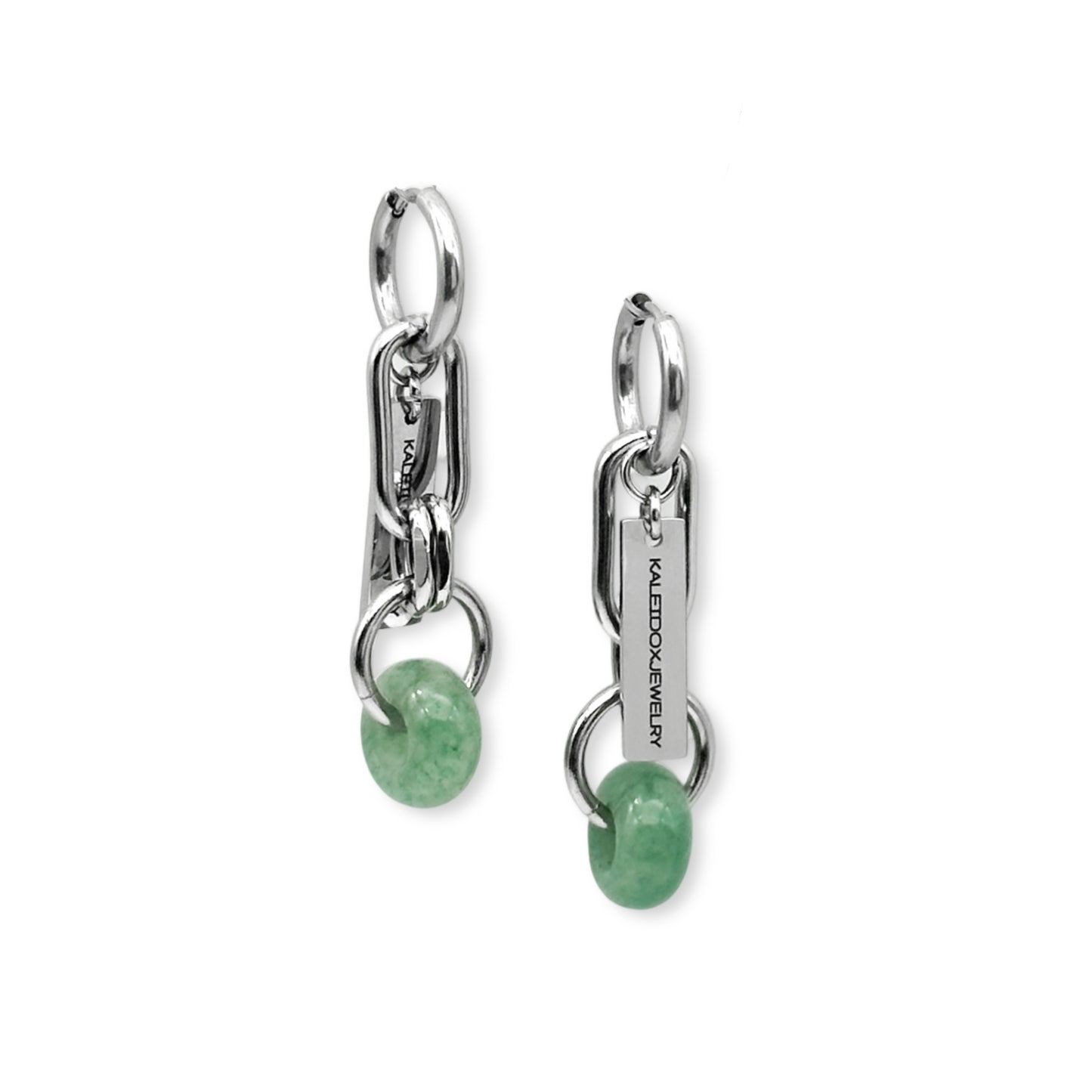 Logo plate jade ring drop earrings