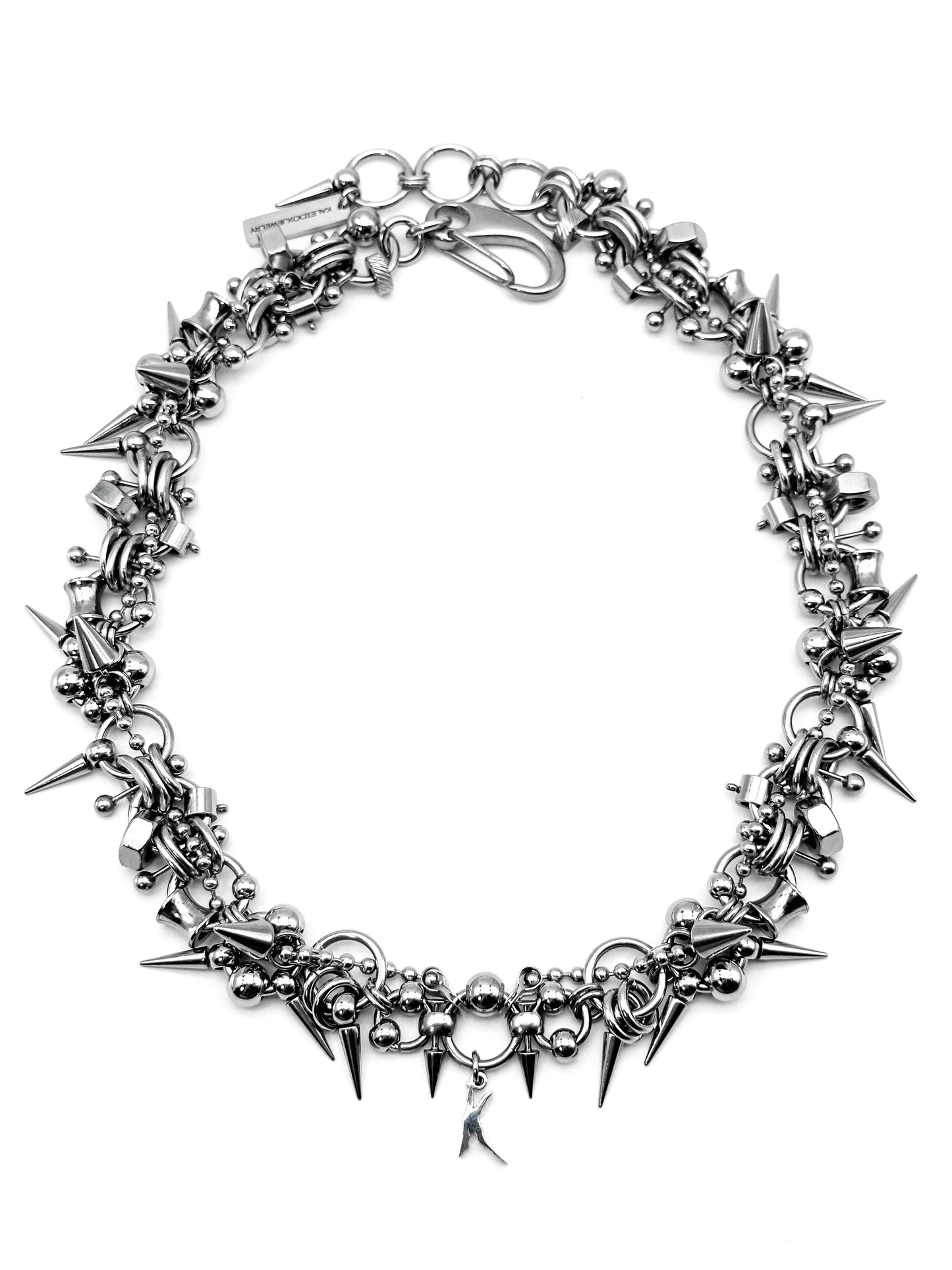 K logo pierced spiky necklace