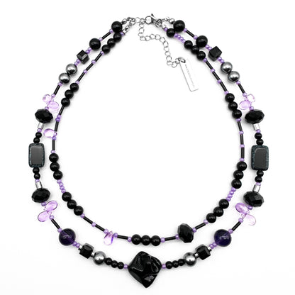 Black pearl beads & purple beads necklace