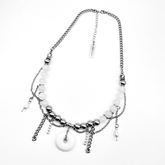 White jade chain drop necklace