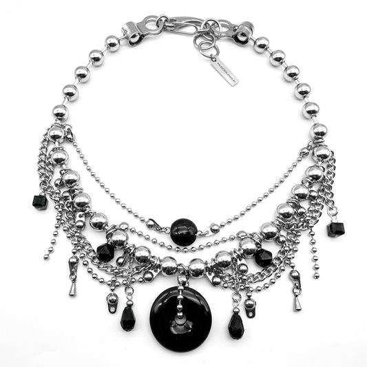 Black jade ball chain chain drop necklace