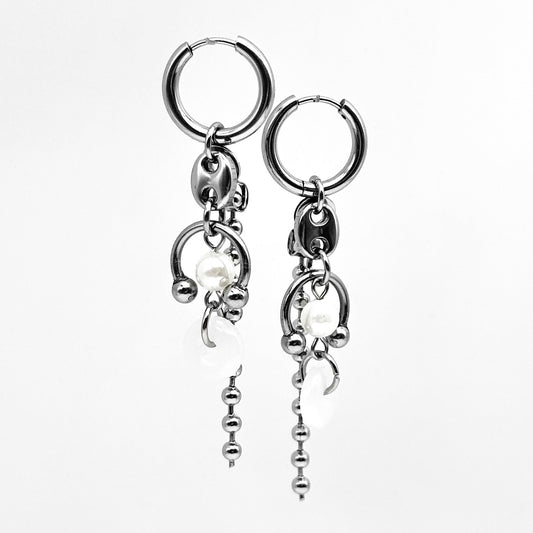 Piercing white ring drop earrings