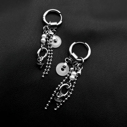 White ring pendant double ball chain spikes earrings