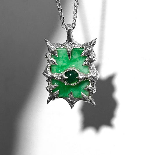 Soldered Jade green stone pendant necklace