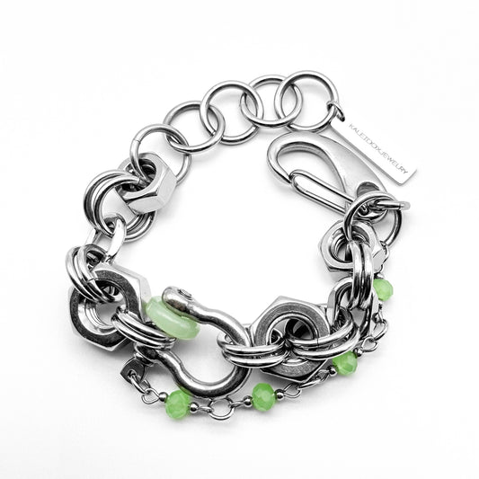 Green hexagon nut bracelet